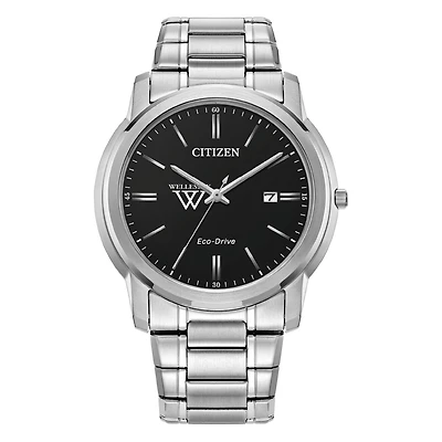 Men's Citizen Watch  Silver Wellesley Blue Eco-Drive Black Dial Stainless Steel Watch