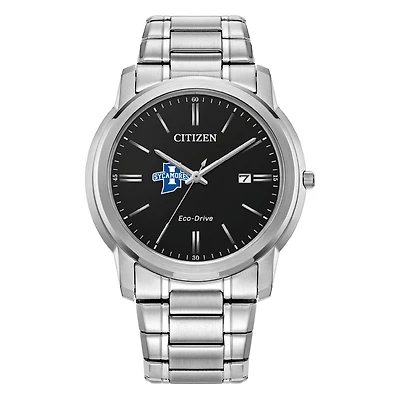 Men's Citizen Watch  Silver Indiana State Sycamores Eco-Drive Black Dial Stainless Steel Watch