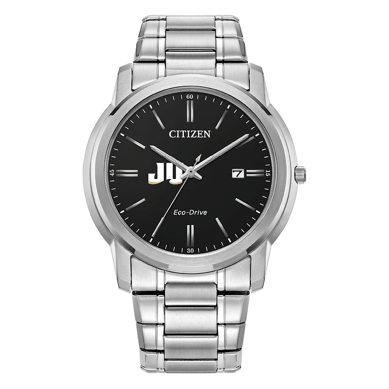 Men's Citizen Watch  Silver JU Dolphins Eco-Drive Black Dial Stainless Steel Watch