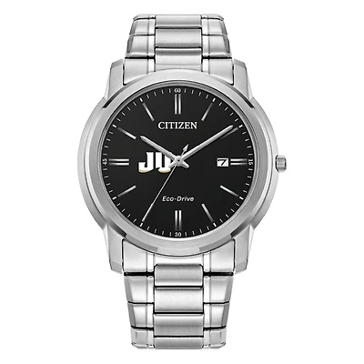 Men's Citizen Watch  Silver JU Dolphins Eco-Drive Black Dial Stainless Steel Watch