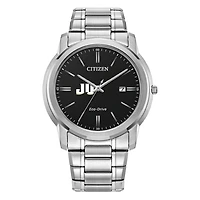 Men's Citizen Watch  Silver JU Dolphins Eco-Drive Black Dial Stainless Steel Watch