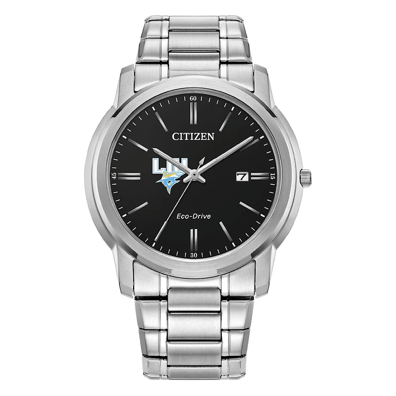 Men's Citizen Watch  Silver LIU Sharks Eco-Drive Black Dial Stainless Steel Watch