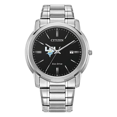 Men's Citizen Watch  Silver LIU Sharks Eco-Drive Black Dial Stainless Steel Watch