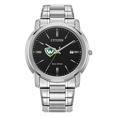 Men's Citizen Watch  Silver Wayne State Warriors Eco-Drive Black Dial Stainless Steel Watch