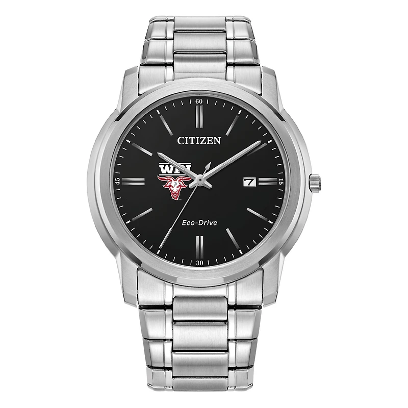 Men's Citizen Watch Silver Worcester Polytechnic Institute Engineers Eco-Drive Black Dial Stainless Steel Watch