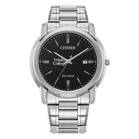 Men's Citizen Watch  Silver Trinity Bantams Eco-Drive Black Dial Stainless Steel Watch