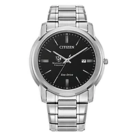 Men's Citizen Watch  Silver Manhattan Jaspers Eco-Drive Black Dial Stainless Steel Watch
