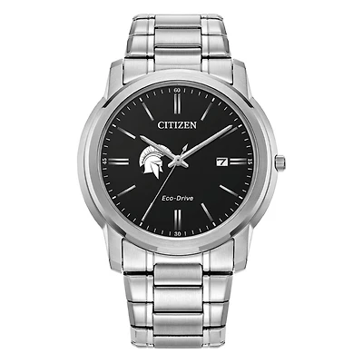 Men's Citizen Watch  Silver Case Western Reserve Spartans Eco-Drive Black Dial Stainless Steel Watch