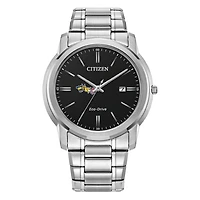Men's Citizen Watch  Silver Drexel Dragons Eco-Drive Black Dial Stainless Steel Watch
