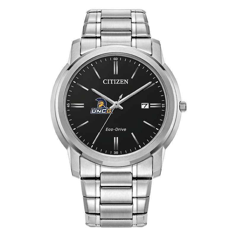 Men's Citizen Watch Silver UNCG Spartans Eco-Drive Black Dial Stainless Steel Watch