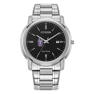 Men's Citizen Watch Silver UAlbany Great Danes Eco-Drive Black Dial Stainless Steel Watch