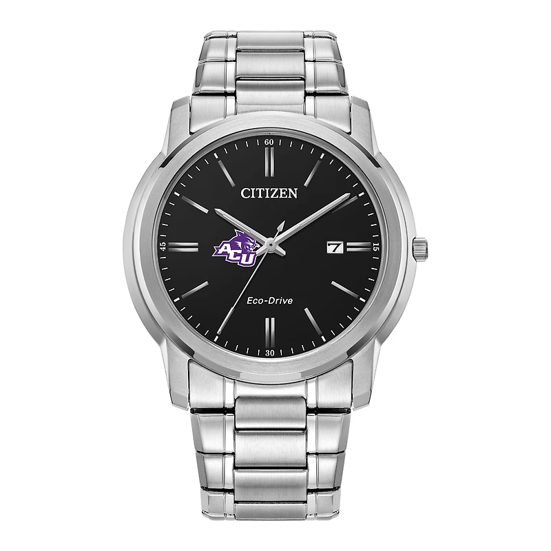 Men's Citizen Watch Silver Abilene Christian University Wildcats Eco-Drive Black Dial Stainless Steel Watch