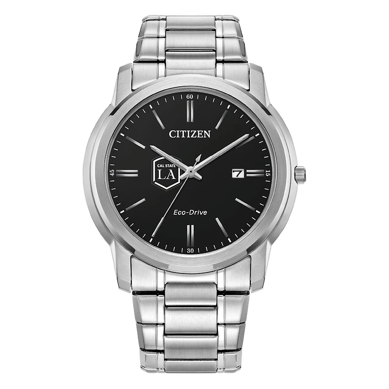 Men's Citizen Watch Silver Cal State L.A. Golden Eagles Eco-Drive Black Dial Stainless Steel Watch