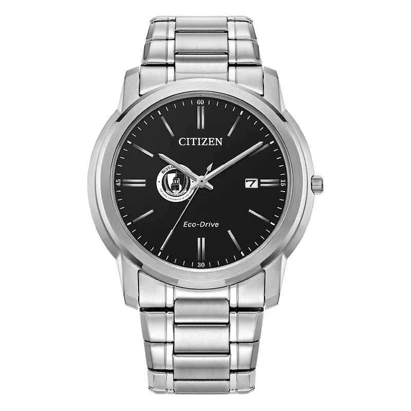 Men's Citizen Watch Silver Buffalo State Bengals Eco-Drive Black Dial Stainless Steel Watch