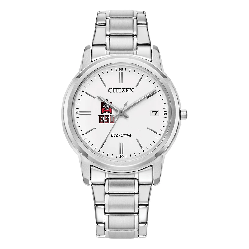 Women's Citizen Watch Silver East Stroudsburg Warriors Eco-Drive White Dial Stainless Steel Watch