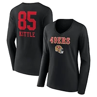 Women's George Kittle Black San Francisco 49ers Wordmark Player Name & Number Long Sleeve V-Neck T-Shirt