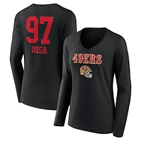 Women's Nick Bosa Black San Francisco 49ers Wordmark Player Name & Number Long Sleeve V-Neck T-Shirt