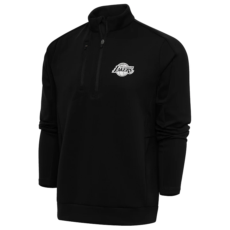Men's Antigua Black Los Angeles Lakers Metallic Logo Generation Quarter-Zip Top