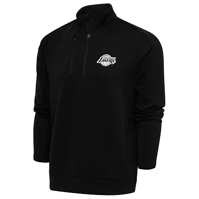 Men's Antigua Black Los Angeles Lakers Metallic Logo Generation Quarter-Zip Top