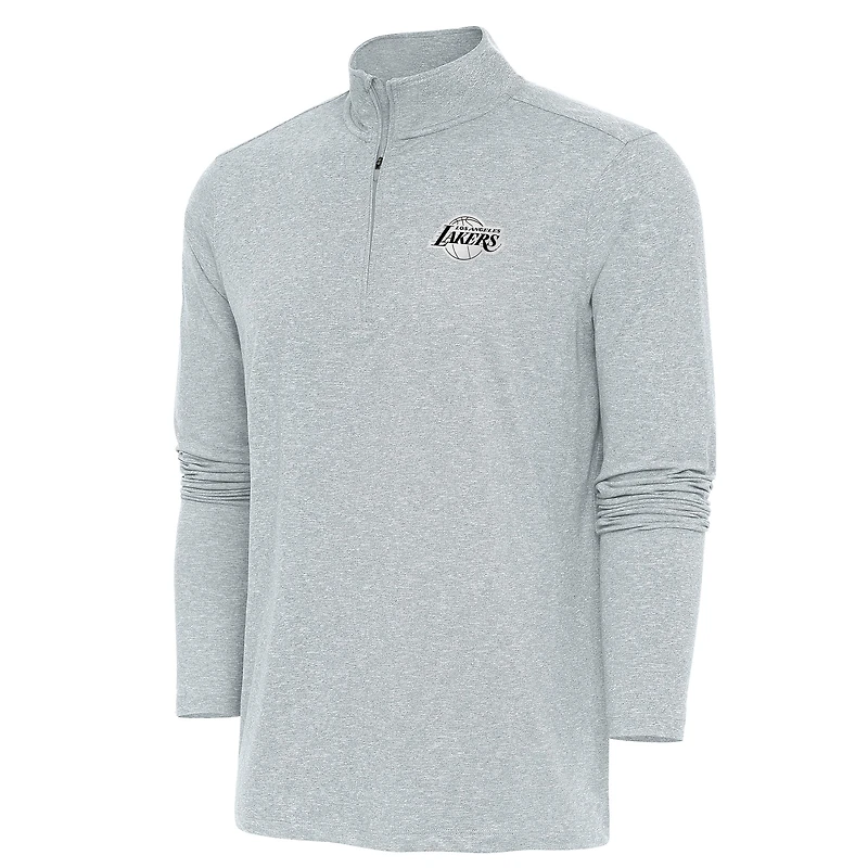 Men's Antigua Heather Gray Los Angeles Lakers Hunk Quarter-Zip Top