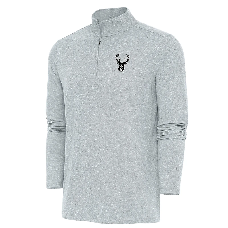 Men's Antigua Heather Gray Milwaukee Bucks Hunk Quarter-Zip Top