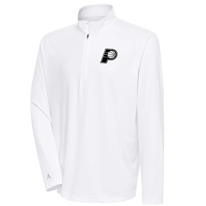 Men's Antigua White Indiana Pacers Metallic Logo Tribute Quarter-Zip Top