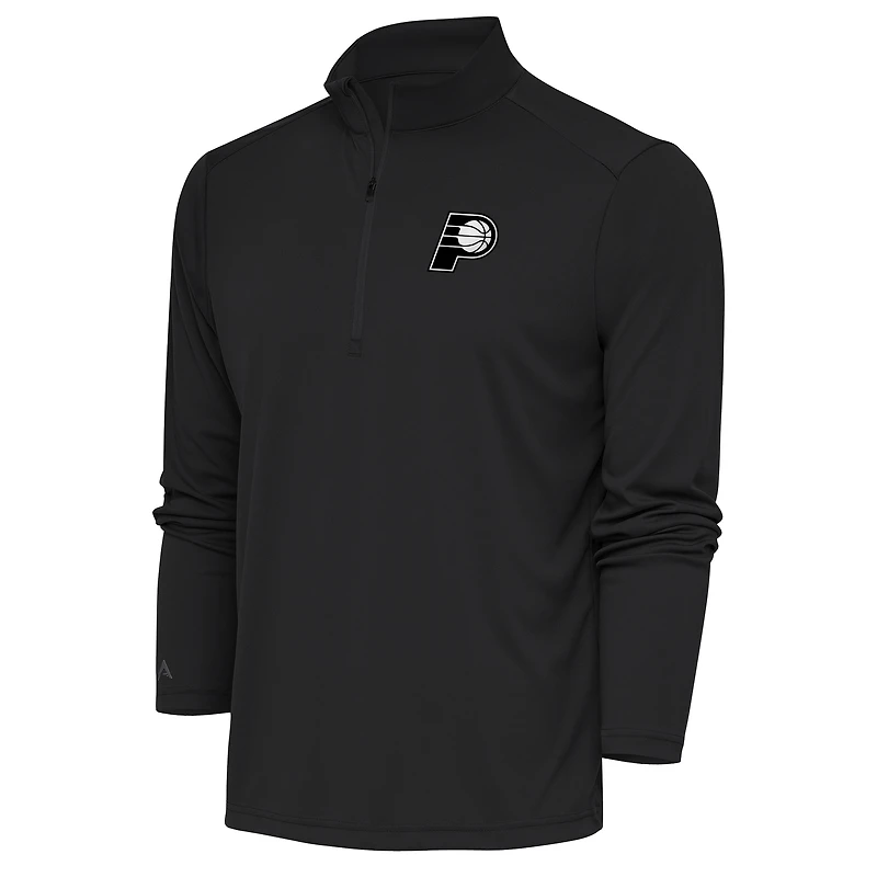 Men's Antigua Charcoal Indiana Pacers Metallic Logo Tribute Quarter-Zip Top