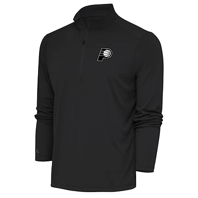 Men's Antigua Charcoal Indiana Pacers Metallic Logo Tribute Quarter-Zip Top