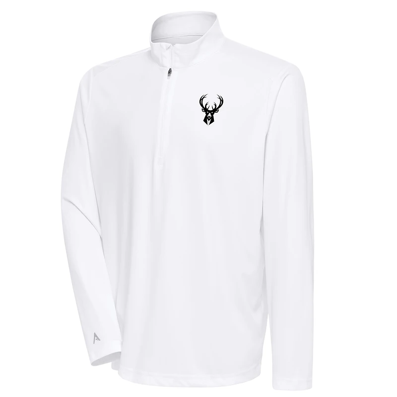 Men's Antigua Milwaukee Bucks Metallic Logo Tribute Quarter-Zip Top