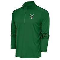Men's Antigua Hunter Green Milwaukee Bucks Metallic Logo Tribute Quarter-Zip Top