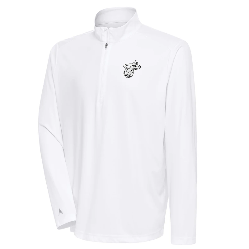 Men's Antigua White Miami Heat Metallic Logo Tribute Quarter-Zip Top