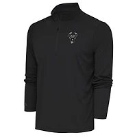Men's Antigua Charcoal Milwaukee Bucks Metallic Logo Tribute Quarter-Zip Top