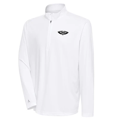 Men's Antigua White New Orleans Pelicans Metallic Logo Tribute Quarter-Zip Top
