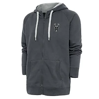 Men's Antigua Charcoal Milwaukee Bucks Metallic Logo Victory Raglan Full-Zip Hoodie