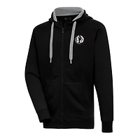 Men's Antigua Black Dallas Mavericks Metallic Logo Victory Raglan Full-Zip Hoodie