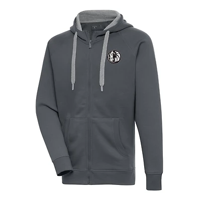 Men's Antigua Charcoal Dallas Mavericks Metallic Logo Victory Raglan Full-Zip Hoodie