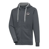 Men's Antigua Charcoal Dallas Mavericks Metallic Logo Victory Raglan Full-Zip Hoodie