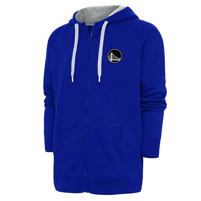 Men's Antigua Royal Golden State Warriors Metallic Logo Victory Raglan Full-Zip Hoodie