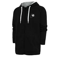 Men's Antigua Black Indiana Pacers Metallic Logo Victory Raglan Full-Zip Hoodie
