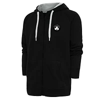 Men's Antigua Black Boston Celtics Metallic Logo Victory Raglan Full-Zip Hoodie