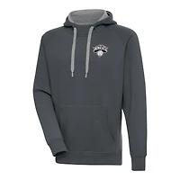 Men's Antigua Charcoal New York Knicks Metallic Logo Victory Raglan Pullover Hoodie