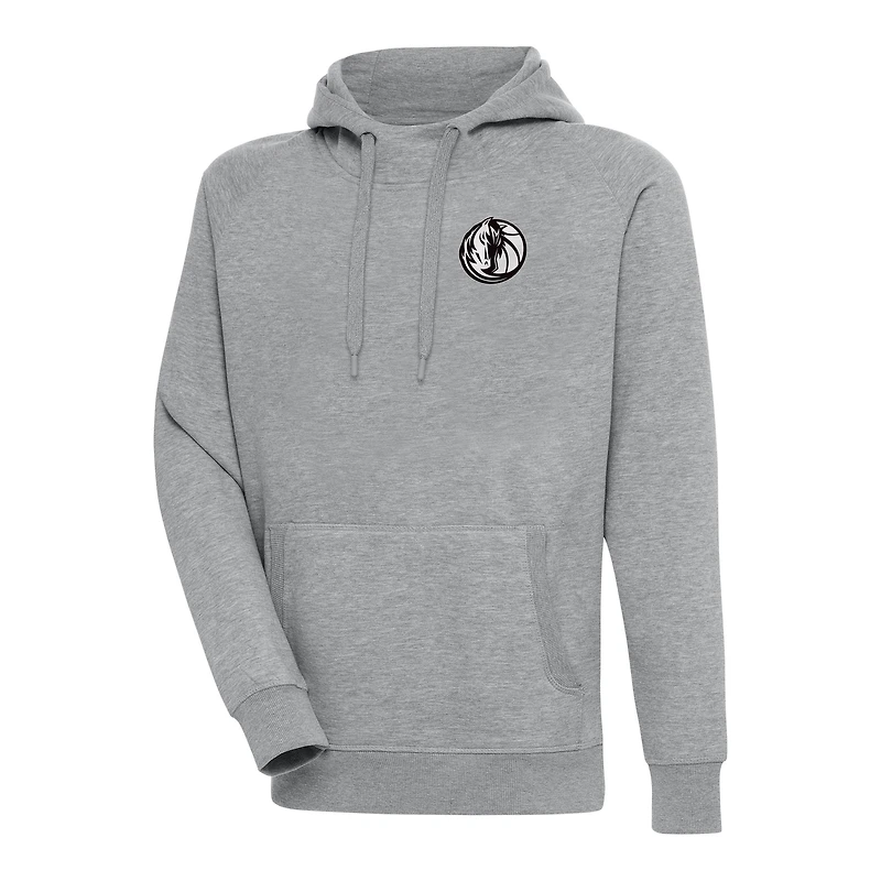 Men's Antigua Heather Gray Dallas Mavericks Metallic Logo Victory Raglan Pullover Hoodie