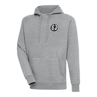 Men's Antigua Heather Gray Dallas Mavericks Metallic Logo Victory Raglan Pullover Hoodie