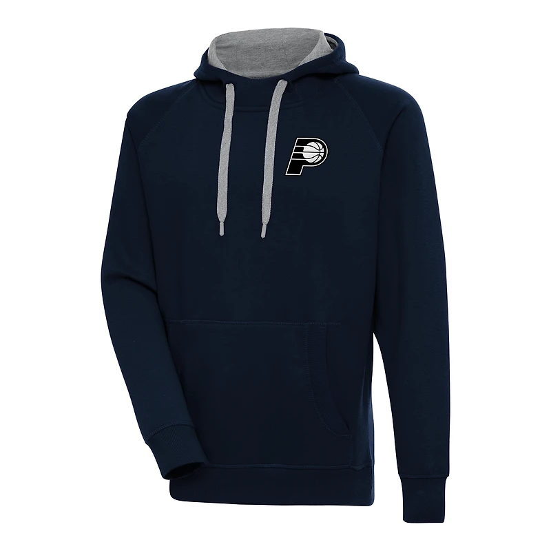 Men's Antigua Navy Indiana Pacers Metallic Logo Victory Raglan Pullover Hoodie