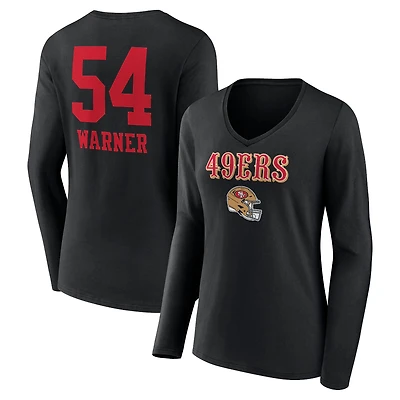 Women's Fred Warner Black San Francisco 49ers Wordmark Player Name & Number Long Sleeve V-Neck T-Shirt