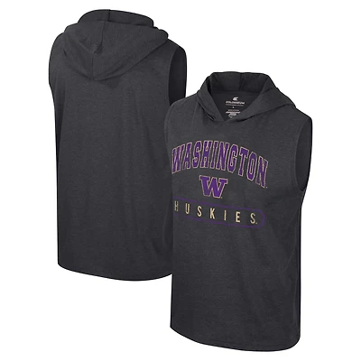Men's Colosseum Heather Black Washington Huskies Varsity Sleeveless Hoodie Tank Top