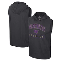 Men's Colosseum Heather Black Washington Huskies Varsity Sleeveless Hoodie Tank Top