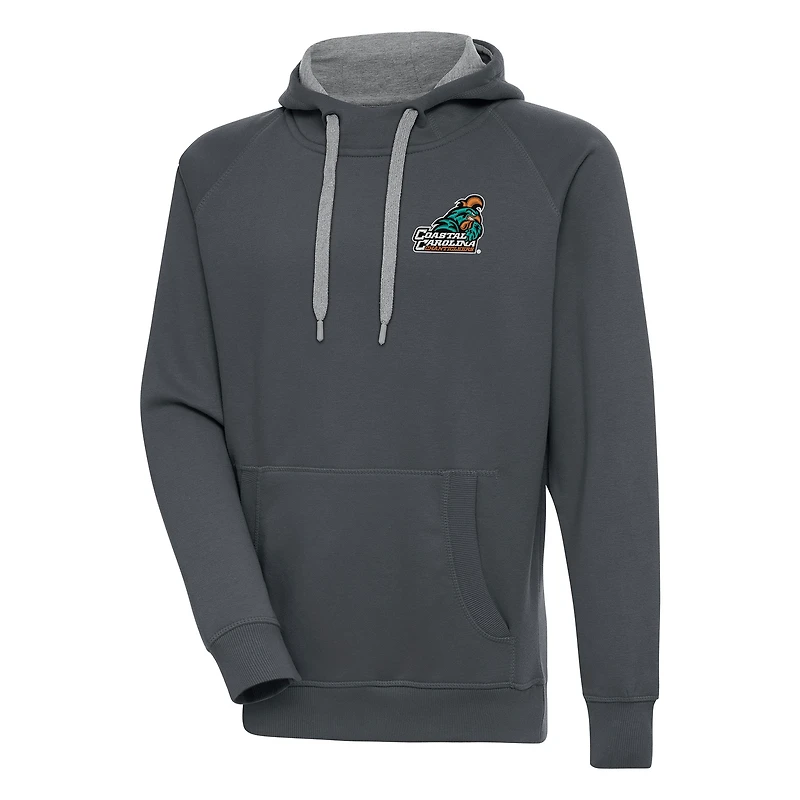 Men's Antigua Charcoal Coastal Carolina Chanticleers Victory Pullover Hoodie