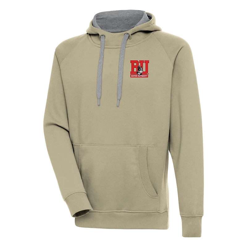 Men's Antigua Khaki Boston University Victory Pullover Hoodie