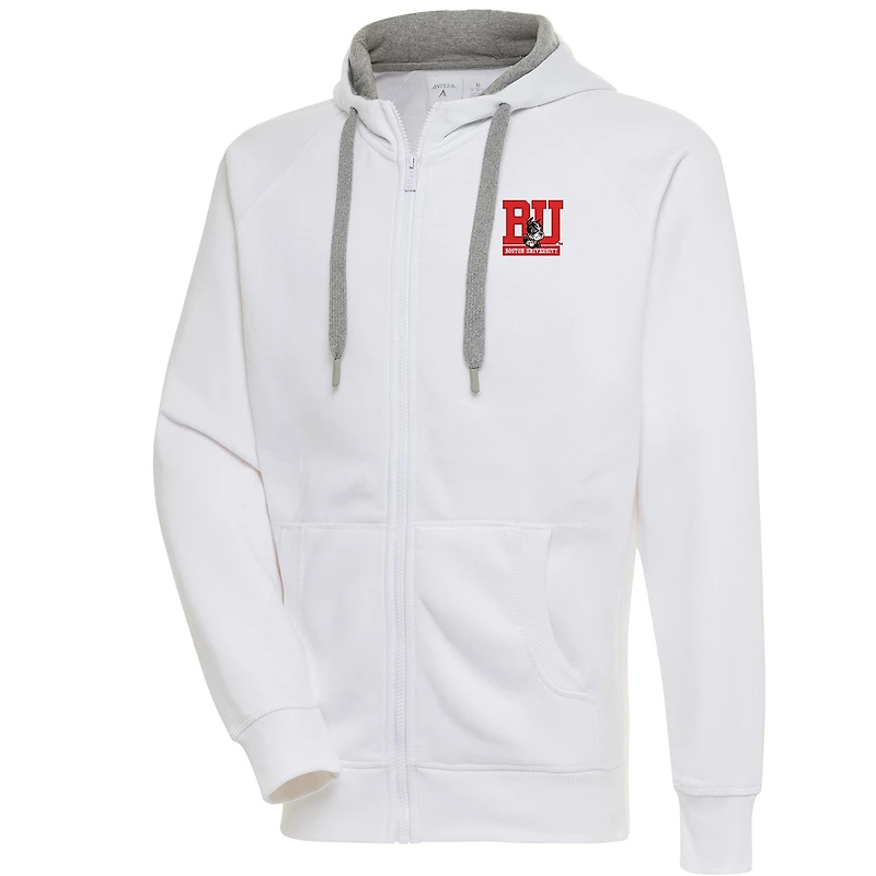 Men's Antigua White Boston University Victory Full-Zip Hoodie